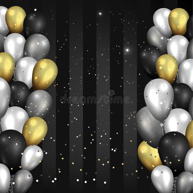 Globos Dorados Negros Y Plateados Brillante De Fondo Negro, Concepto Lindo  Para Un Cumpleaños Elegante Ilustración del Vector - Ilustración de globos,  realista: 163192021
