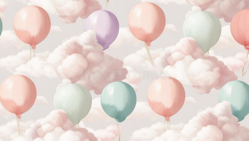 Globos luminosos y coloridos flotan sin problemas entre nubes esponjosas. Globos luminosos y coloridos flotan suavemente entre nubes esponjosas creando una atmósfera mágica de libertad y sueños. La luz del sol refleja en ellos dándoles vitalidad y alegría adicionales. La foto captura un momento de cuidado y disfrute de la naturaleza.