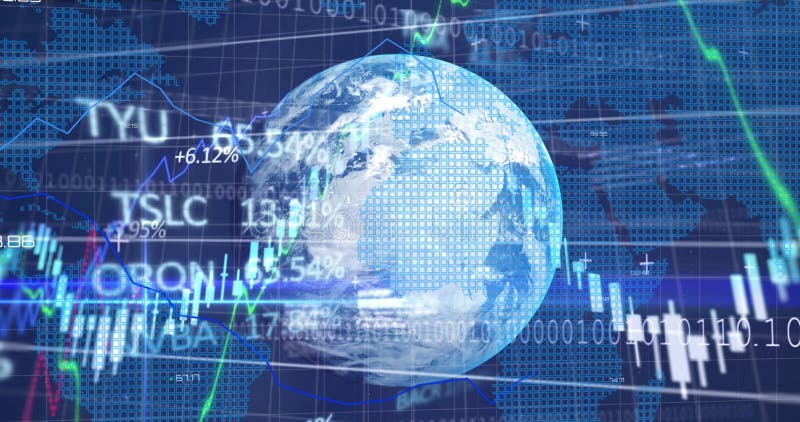 Globul digital înconjurat de grafice financiare și date bursiere vector illustration