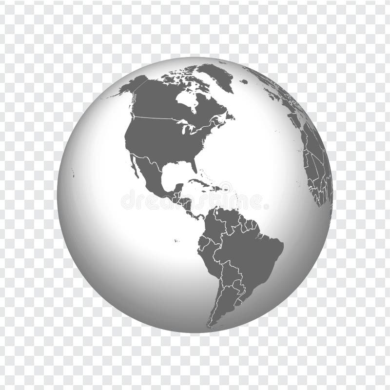 Globus Ziemi z granicami wszystkich krajów Ikona 3d Globe w kolorze szarym na przezroczystym tle Wysokiej jakości mapa świata w k ilustracja wektor