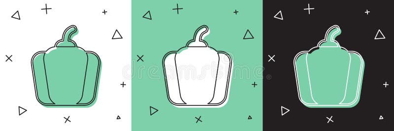 Glockenpfeffer oder das Symbol 'Sweet Capsicum', isoliert auf weißem und grünem schwarzem Hintergrund. Vektor stock abbildung