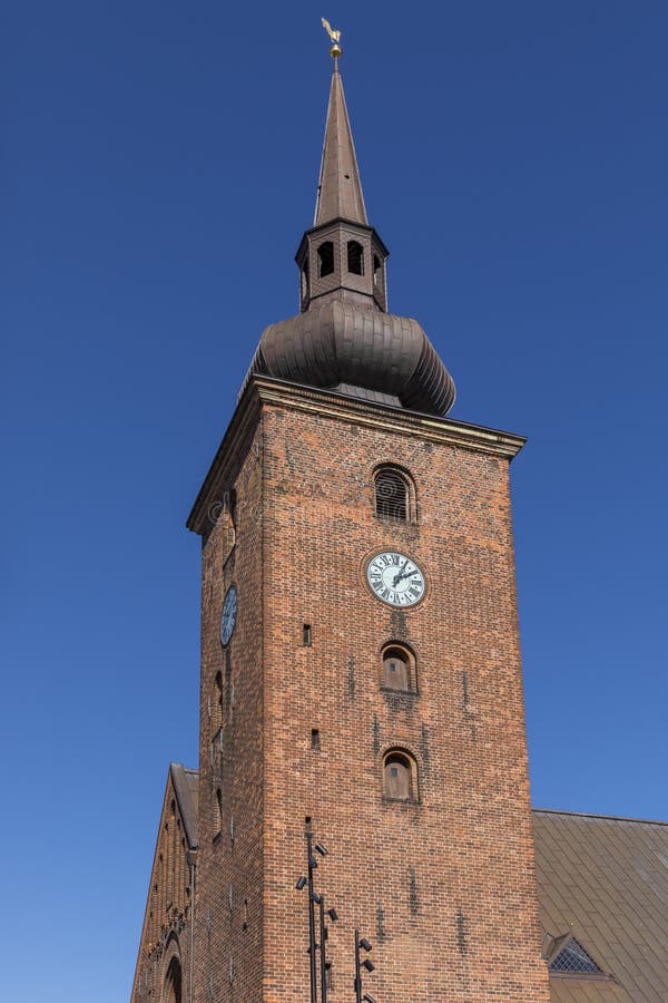 Glockenturm der Vor Frelser Kirke, Horsens, Dänemark lizenzfreies stockbild