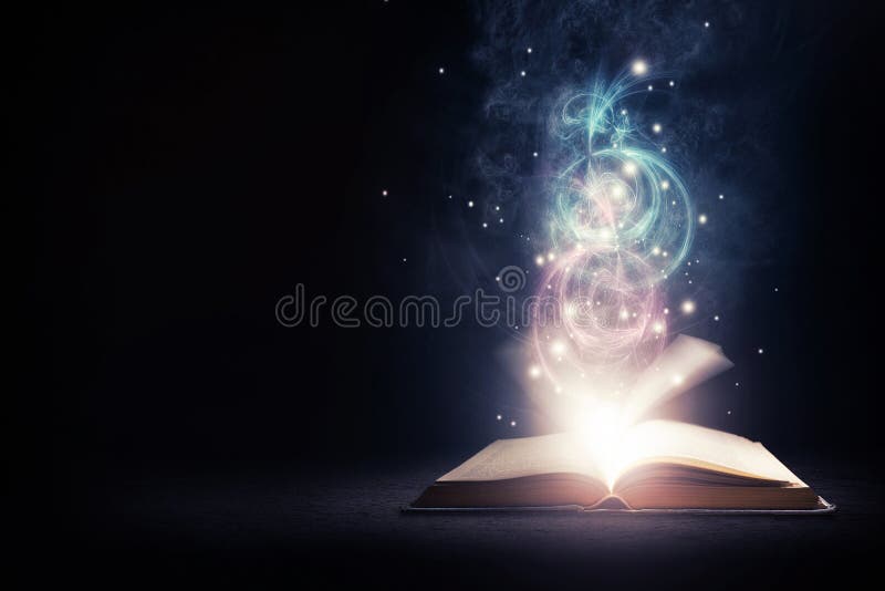 Open glowing book with bright lights and colors. Open glowing book with bright lights and colors