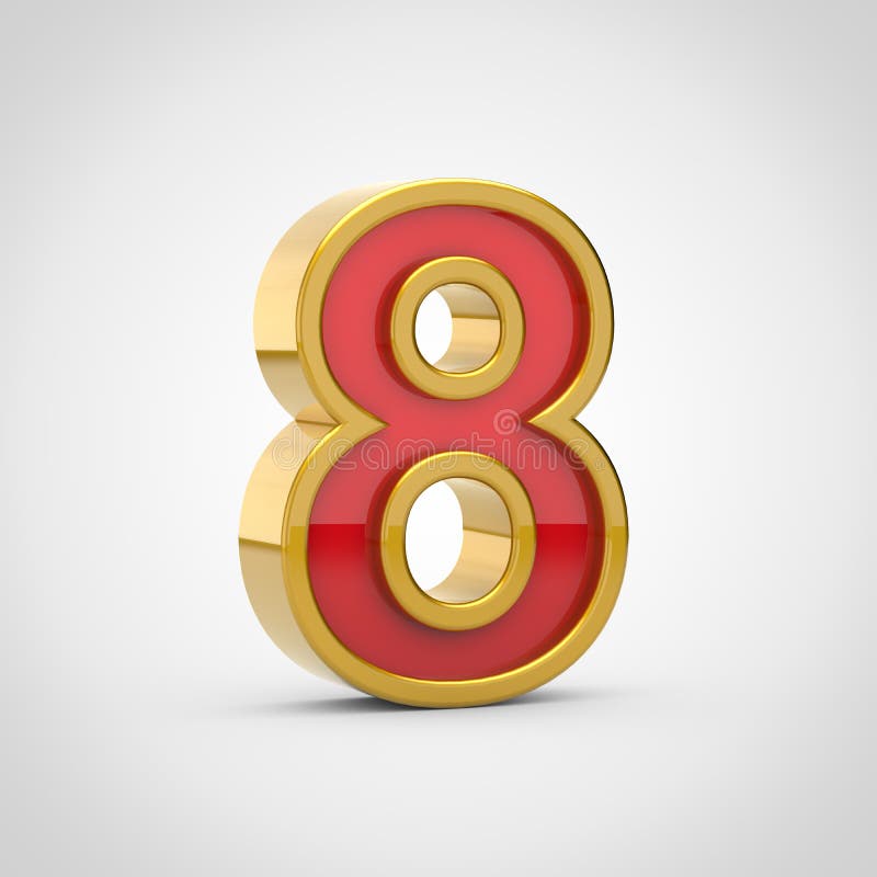 Gloosy red number 8 with golden outline isolated on white background. vector illustration Gloosy red number 8 with golden outline isolated on white background. vector illustration