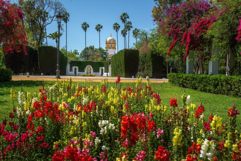 Seville,Spain - Apr 5,2019: Glorieta de Ofelia Nieto (Roundabout of Ofelia Nieto) at Maria Luisa Park - Seville,Andalusia,Spain. Seville,Spain - Apr 5,2019: Glorieta de Ofelia Nieto (Roundabout of Ofelia Nieto) at Maria Luisa Park - Seville,Andalusia,Spain