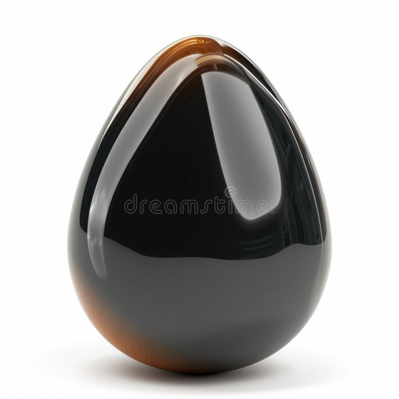 Glossy Black and Brown Egg Shaped Gemstone Abstract 3D Render stock abbildung