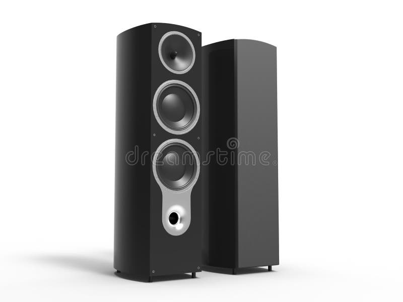 Two Big Black Speakers Low Angle Shot Stock Illustration