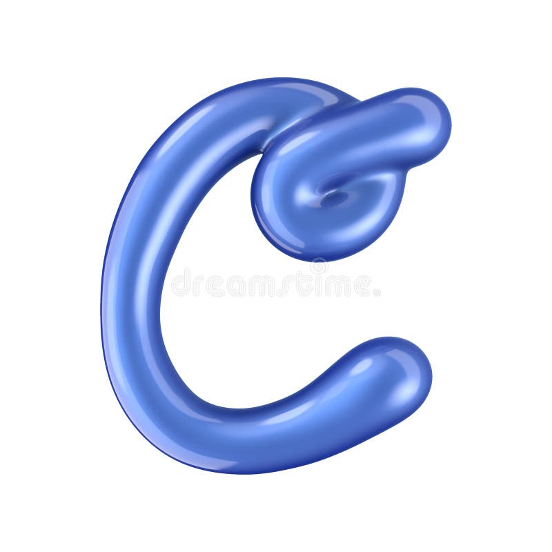 Glossy blue letter C uppercase. 3D rendering vector illustration