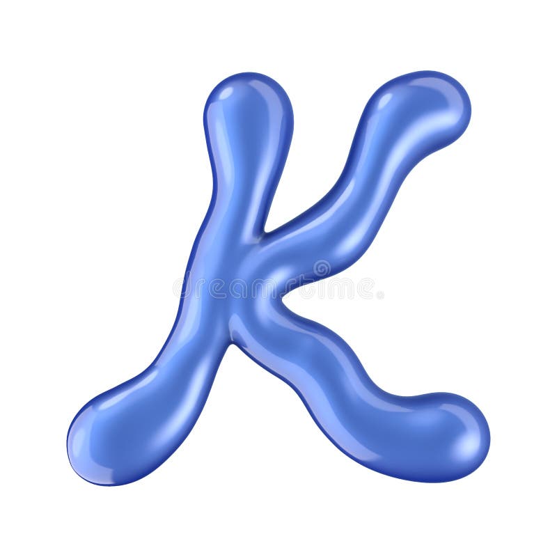 Glossy blue letter K uppercase. 3D rendering stock illustration
