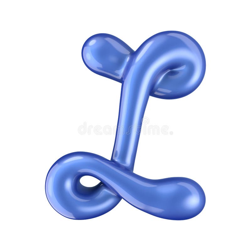 Glossy blue letter L uppercase. 3D rendering royalty free illustration