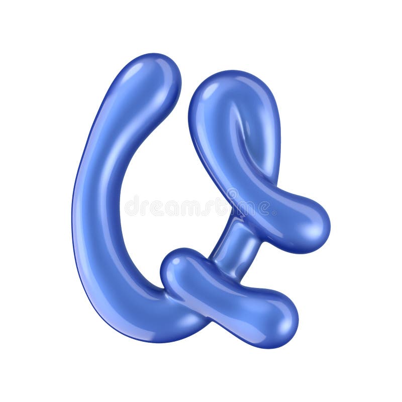 Glossy blue letter Q uppercase. 3D rendering stock illustration
