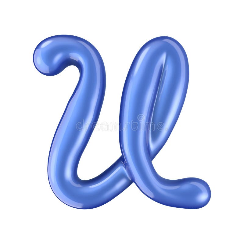 Glossy blue letter U uppercase. 3D rendering royalty free illustration