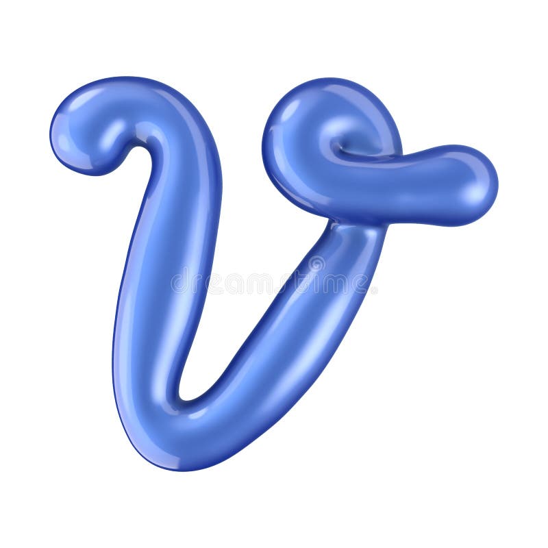 Glossy blue letter V uppercase. 3D rendering royalty free illustration