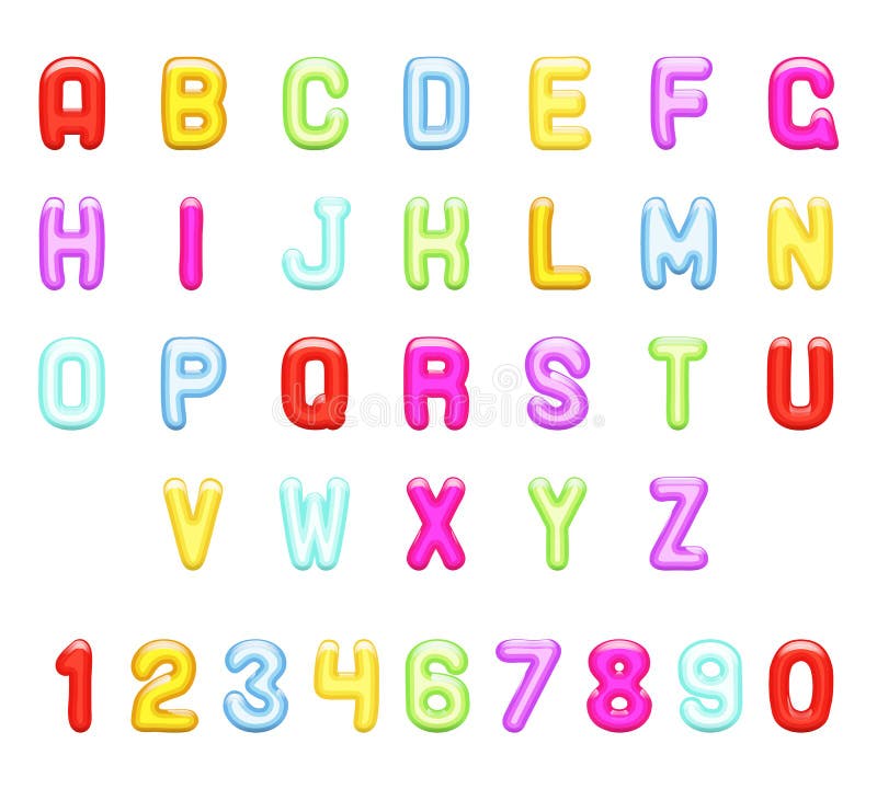 Children Party Jelly Glossy Abstract Fun Alphabet A To Z Numbers Font