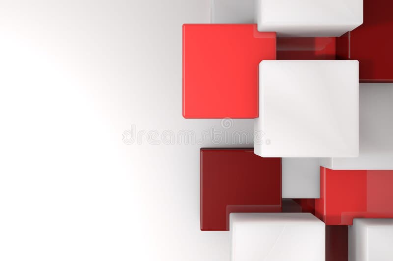 Glossy 3D cubes are emerging from right edge of smooth white gradient in digital 3D render vector illustration
