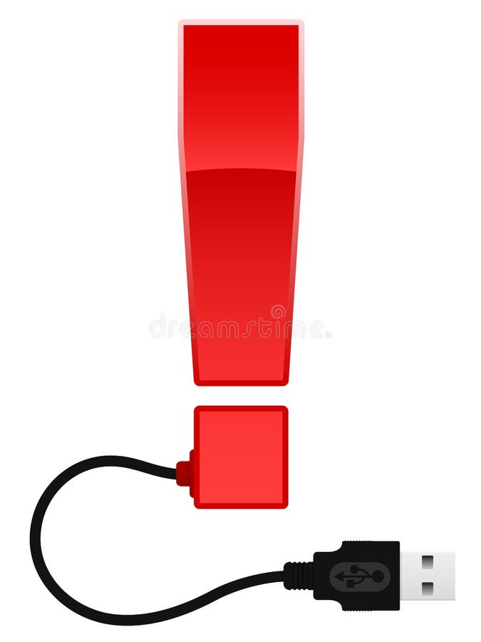 Glossy exclamation mark with USB cable