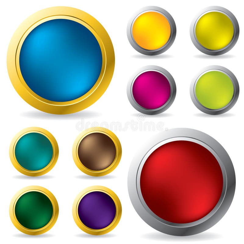 Glossy gold and silver framed buttons stock illustration