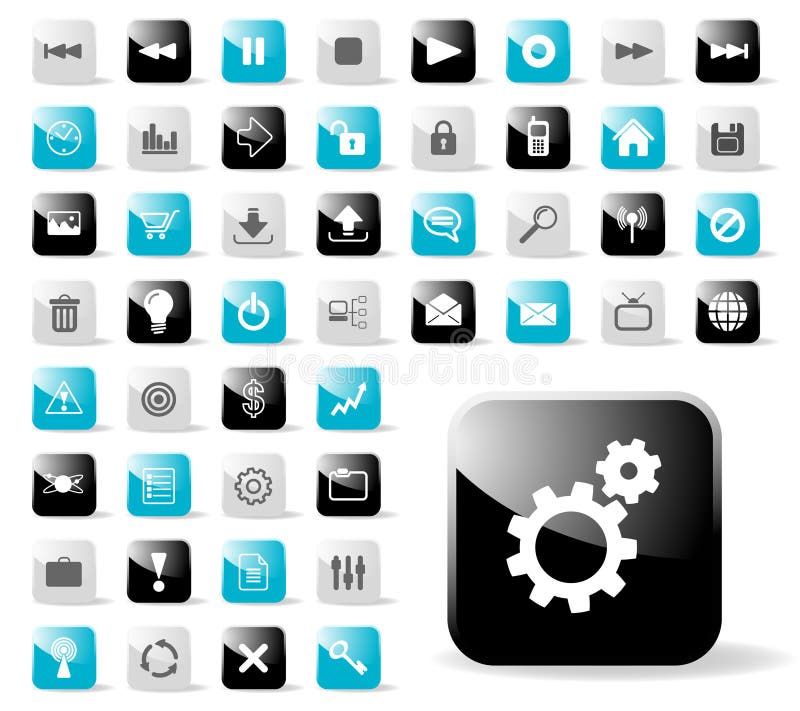 Glossy Icon Set for Websites and Applications - Vector Illustration - Easy to edit with multiple layers. Blue square logo vectors