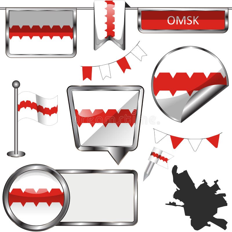 Glossy icons with flag of Omsk stock illustration Glossy icons with flag of Omsk stock illustration