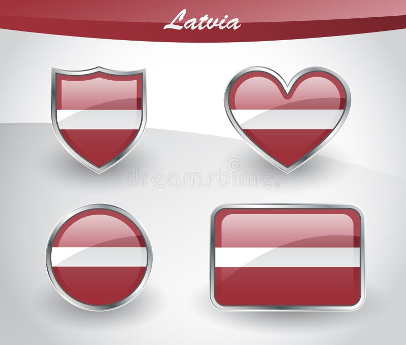 Glossy Latvia flag icon set vector illustration