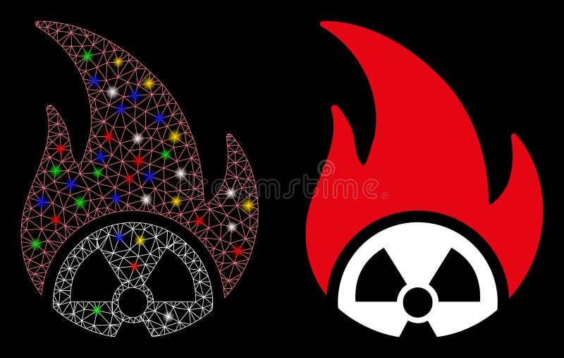 Flare Mesh Network Atomic Fire Icon with Flare Spots Stock Vector