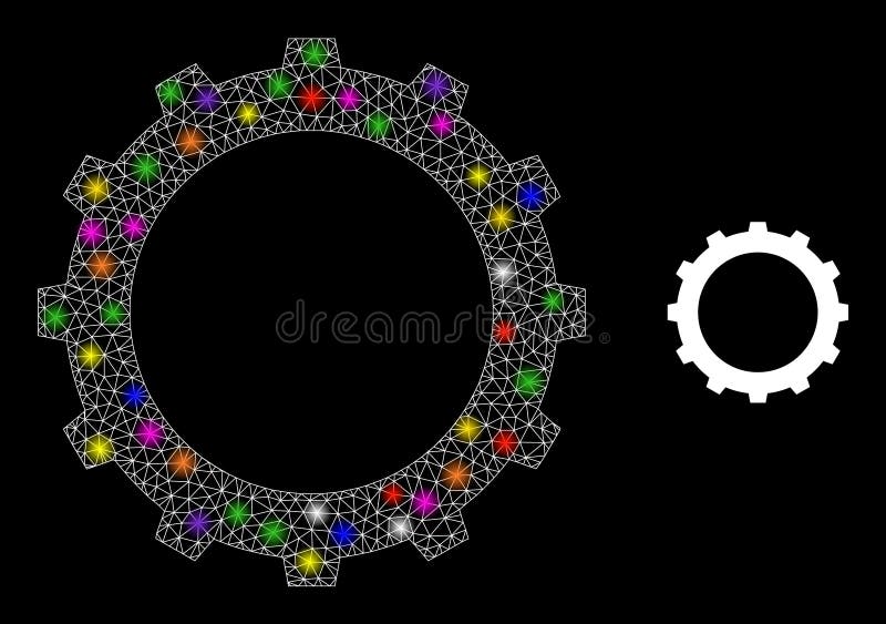 Glossy Network Gear Icon with Constellation Color Light Spots Stock