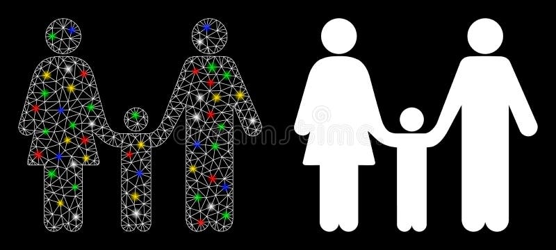 Glossy Mesh Wire Frame Family Child Icon mit Flash Spots lizenzfreie abbildung