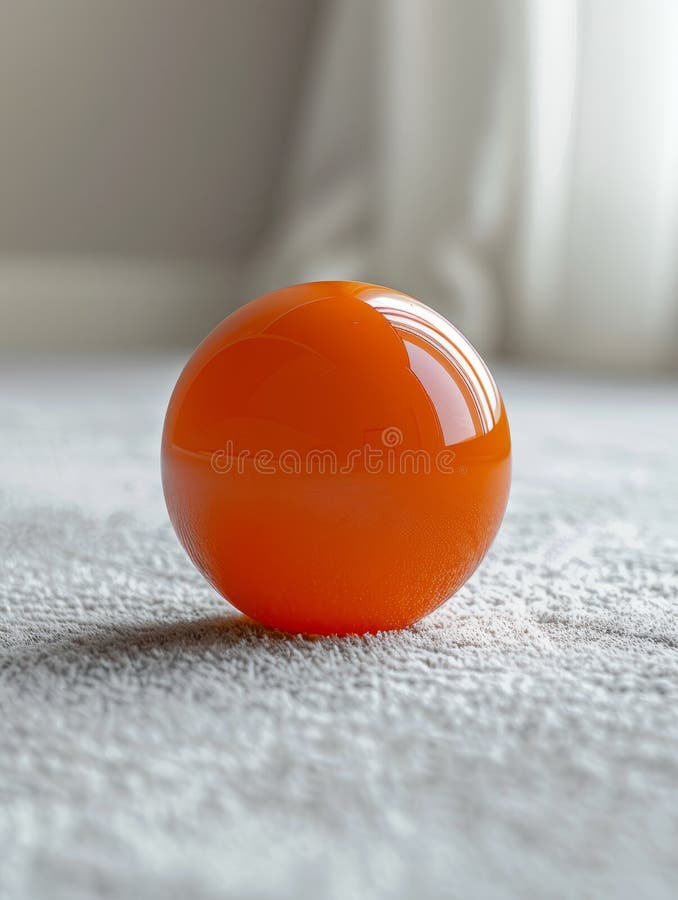 Glossy orange ball on a textured surface with soft light. royalty free stock image