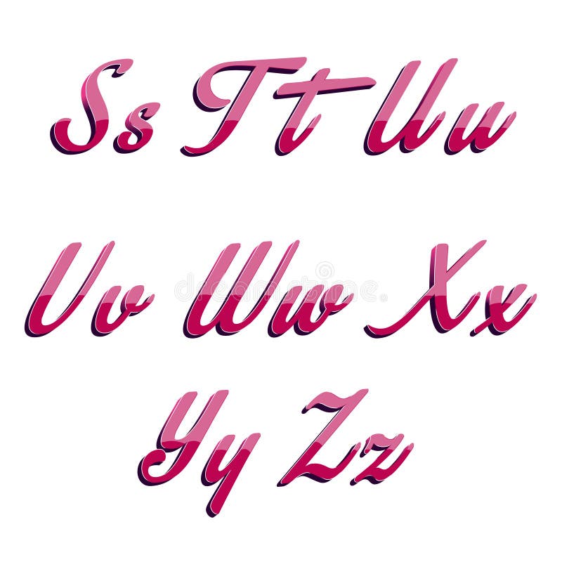 Glossy pink alphabet on white background stock illustration