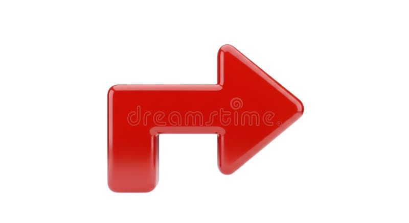 Red arrow pointing right, 3d rendering, direction icon, navigation symbol, sign stock illustration