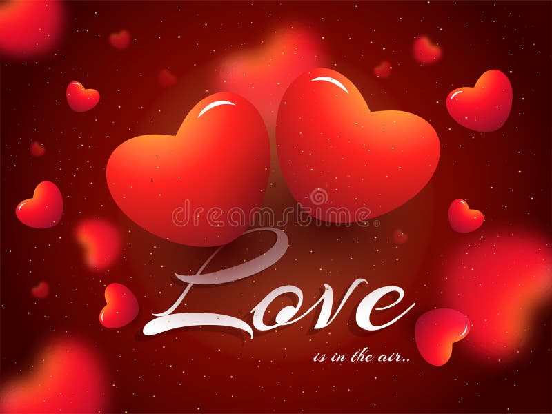 Glossy red hearts decorated blurred background with stylish lettering of Love. Can be used as Valentine Day greeting card design. royalty free illustration Glossy red hearts decorated blurred background with stylish lettering of Love. Can be used as Valentine Day greeting card design. royalty free illustration