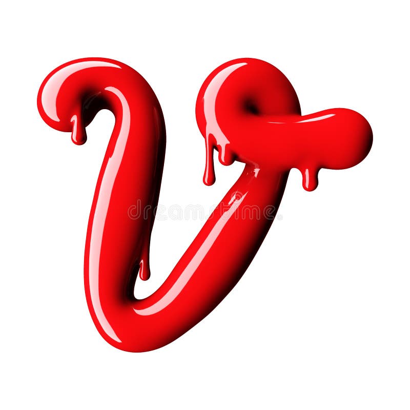 Glossy Red Letter V Uppercase. 3D Rendering Stock Illustration Illustration of background