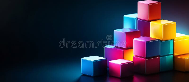 Glossy reflections adorn the vibrant and colorful abstract cubes stock photos