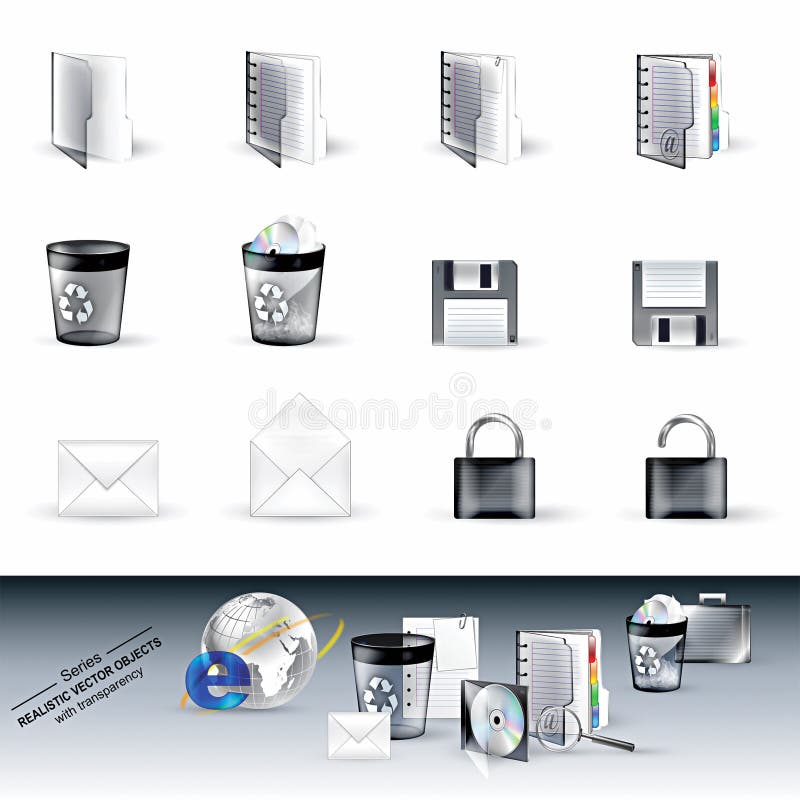 Glossy Vector Realistic Web & Computer Icons # 2 stock illustration