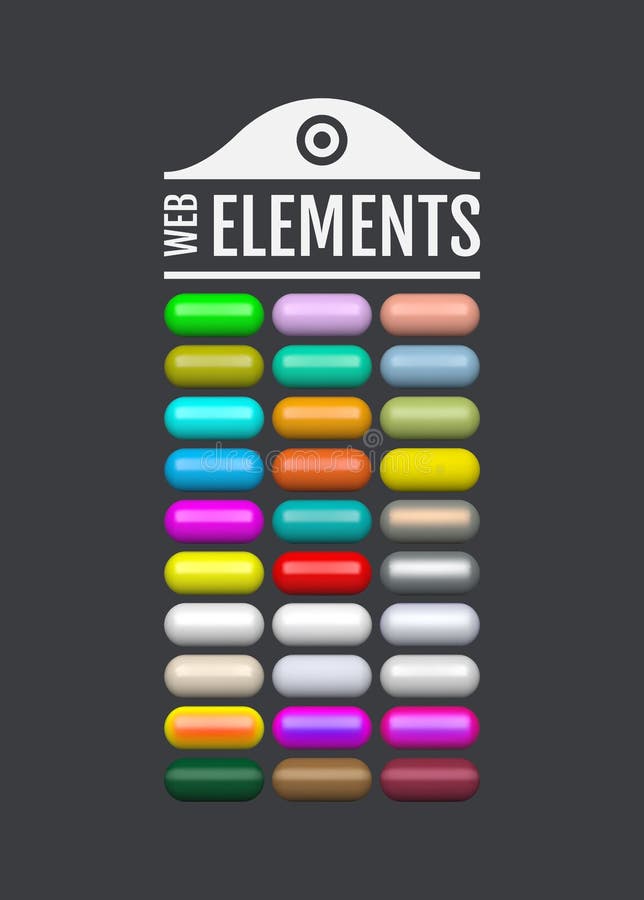 Glossy web elements. Colored oval buttons for your design. 3d glass menu icons. Vector illustration royalty free illustration Glossy web elements. Colored oval buttons for your design. 3d glass menu icons. Vector illustration royalty free illustration