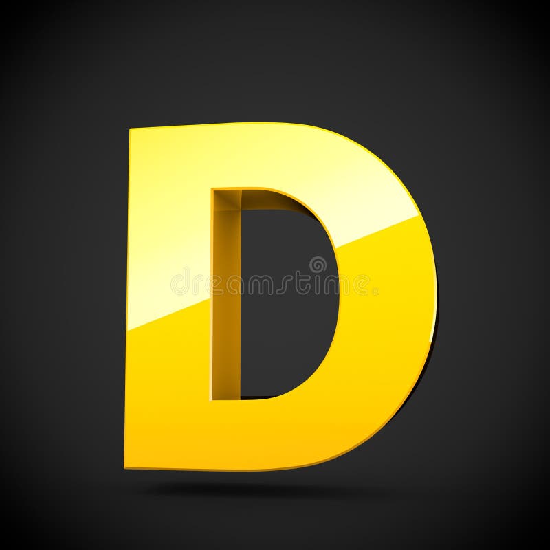 Glossy Yellow Paint Letter D Uppercase With Softbox Reflection Stock
