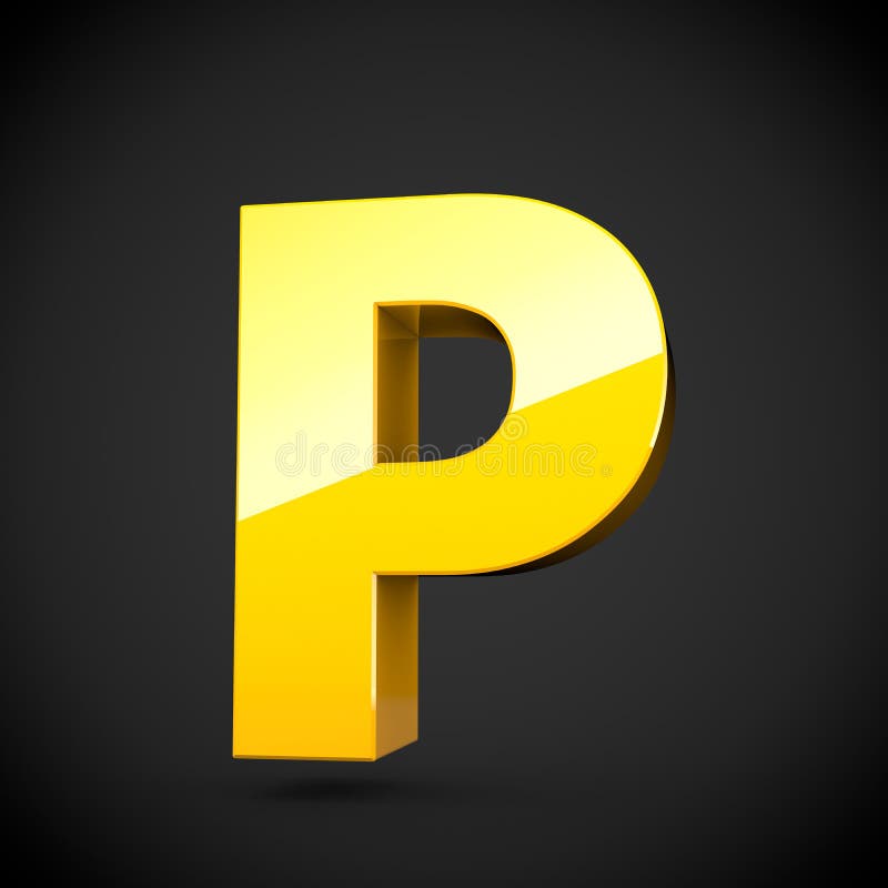 Glossy Yellow Paint Letter P Uppercase With Softbox Reflection Stock