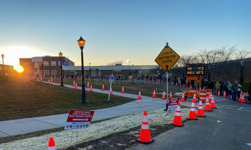 Gloucester  New Jersey  USA  1-28-2021:Line of people waiting for vaccination covid treatment outside. Gloucester  New Jersey  USA  1-28-2021:Line of people waiting for vaccination covid treatment outside