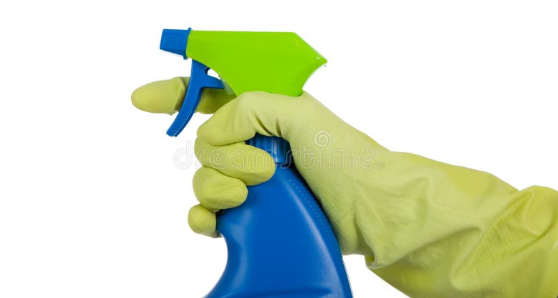 Gloved hand with spray bottle