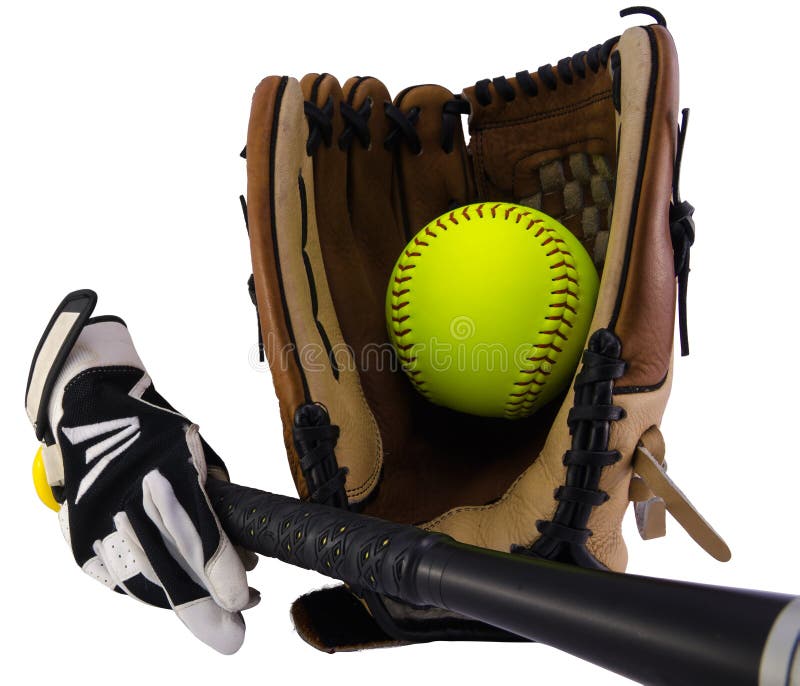 Gloves, ball and bat stock photo. Image of field, glove 73185862