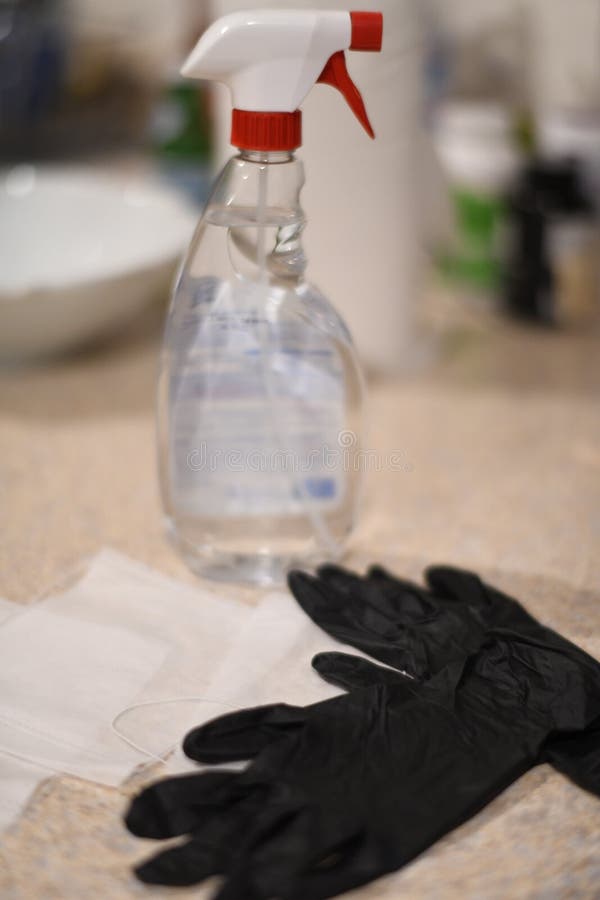 Gloves and Desinfectant Spray Stock Photo Image of gloves