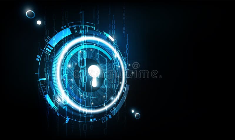 Glow keyhole abstract futuristic technology with digital binary data background Perspective view, Cyber security system lock vector illustration