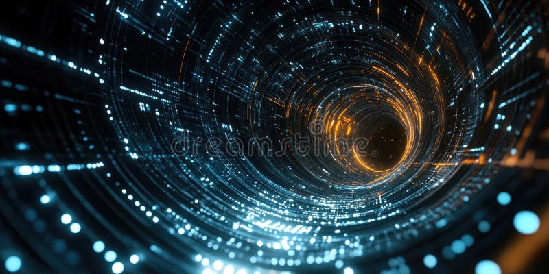 Glow Network Abstract: Interconnected Nodes and Lines with Warm, Golden Light on a Dark Background vector illustration
