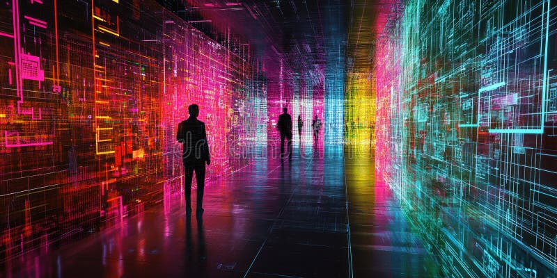 Glow Network Abstract: Interconnected Nodes and Lines with Warm, Golden Light on a Dark Background royalty free illustration
