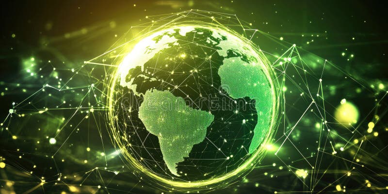 Glow Network Abstract: Interconnected Nodes and Lines with Warm, Golden Light on a Dark Background royalty free illustration