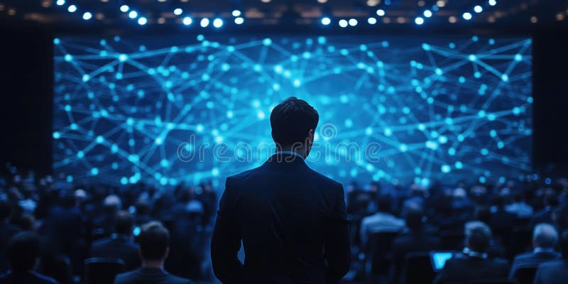 Glow Network Abstract: Interconnected Nodes and Lines with Warm, Golden Light on a Dark Background royalty free illustration