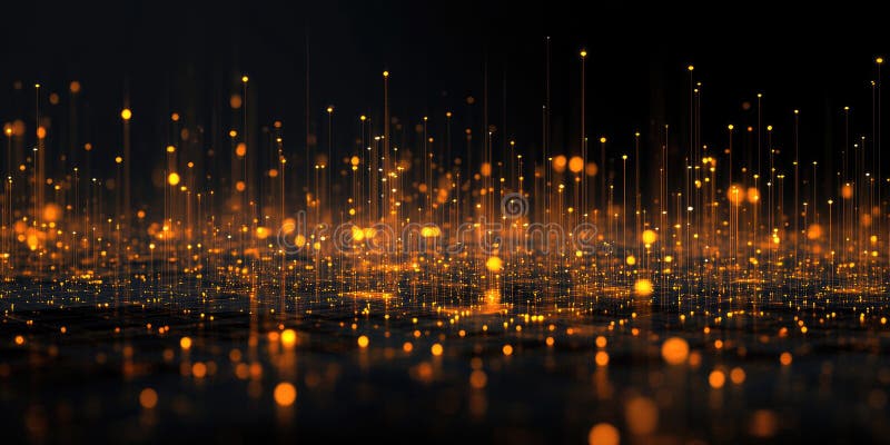 Glow Network Abstract: Interconnected Nodes and Lines with Warm, Golden Light on a Dark Background royalty free illustration