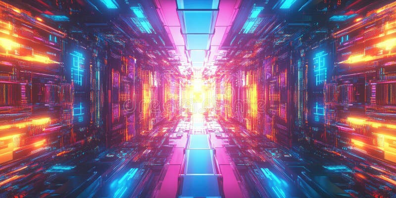 Glow Network Abstract: Interconnected Nodes and Lines with Warm, Golden Light on a Dark Background stock illustration