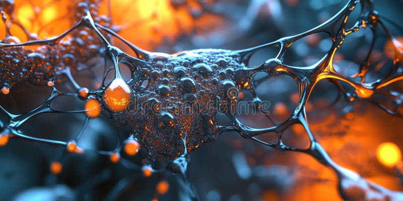 Glow Network Abstract: Interconnected Nodes and Lines with Warm, Golden Light on a Dark Background royalty free illustration