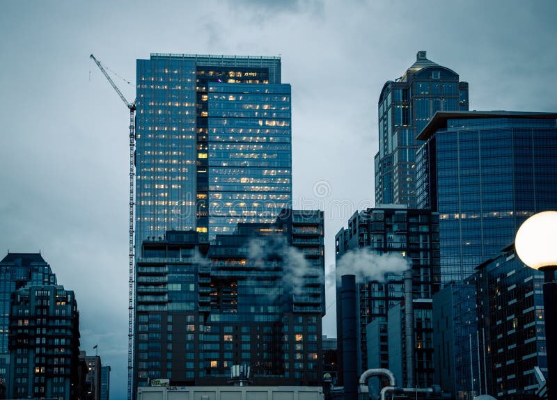 Office building in Seattle at night royalty free stock images